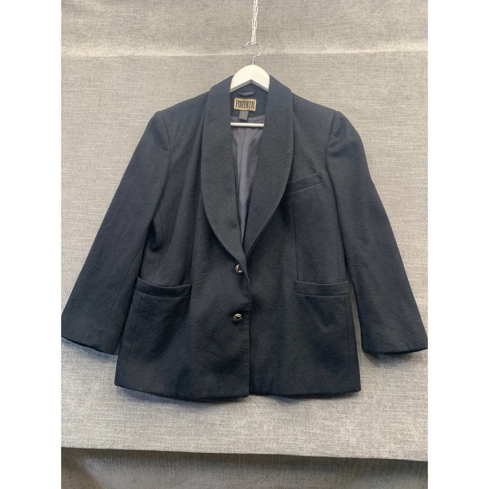 Vintage Forenza Blazer Jacket Womens 10 Black Lined Shawl Collar Single Breasted